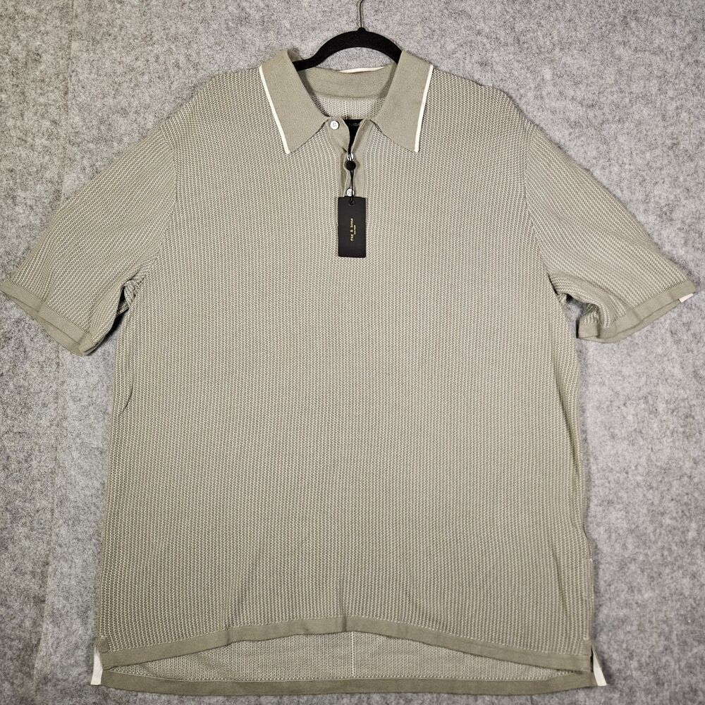 NWT Rag & Bone Mens Leaf Grey Harvey Knit Cotton Blend Polo Shirt Size XXL